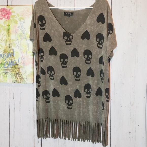POL Dresses & Skirts - POL Skull & Heart Fringe Tunic Coverup Top